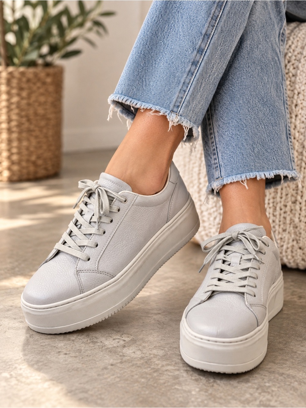 Vagabond Zoe Gray Leather Chunky Platform Sneakers EU 37 US 7